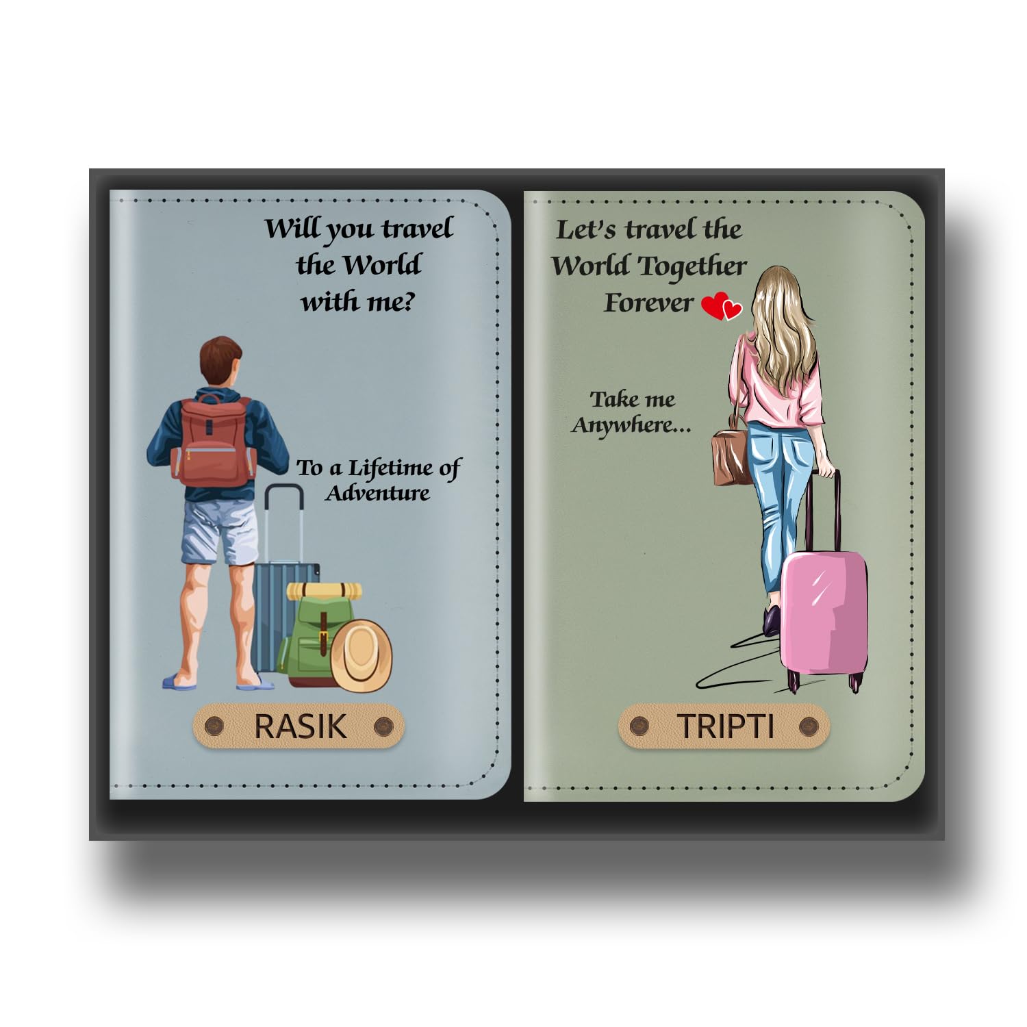 Personalized Unisex-Adult Travel Quote Printed Leather Passport Cover Set With Customised Name For Couple | Gifting Option For Wedding, Anniversary & Husband Wife (Travel Quote 04, Multi)-image-34