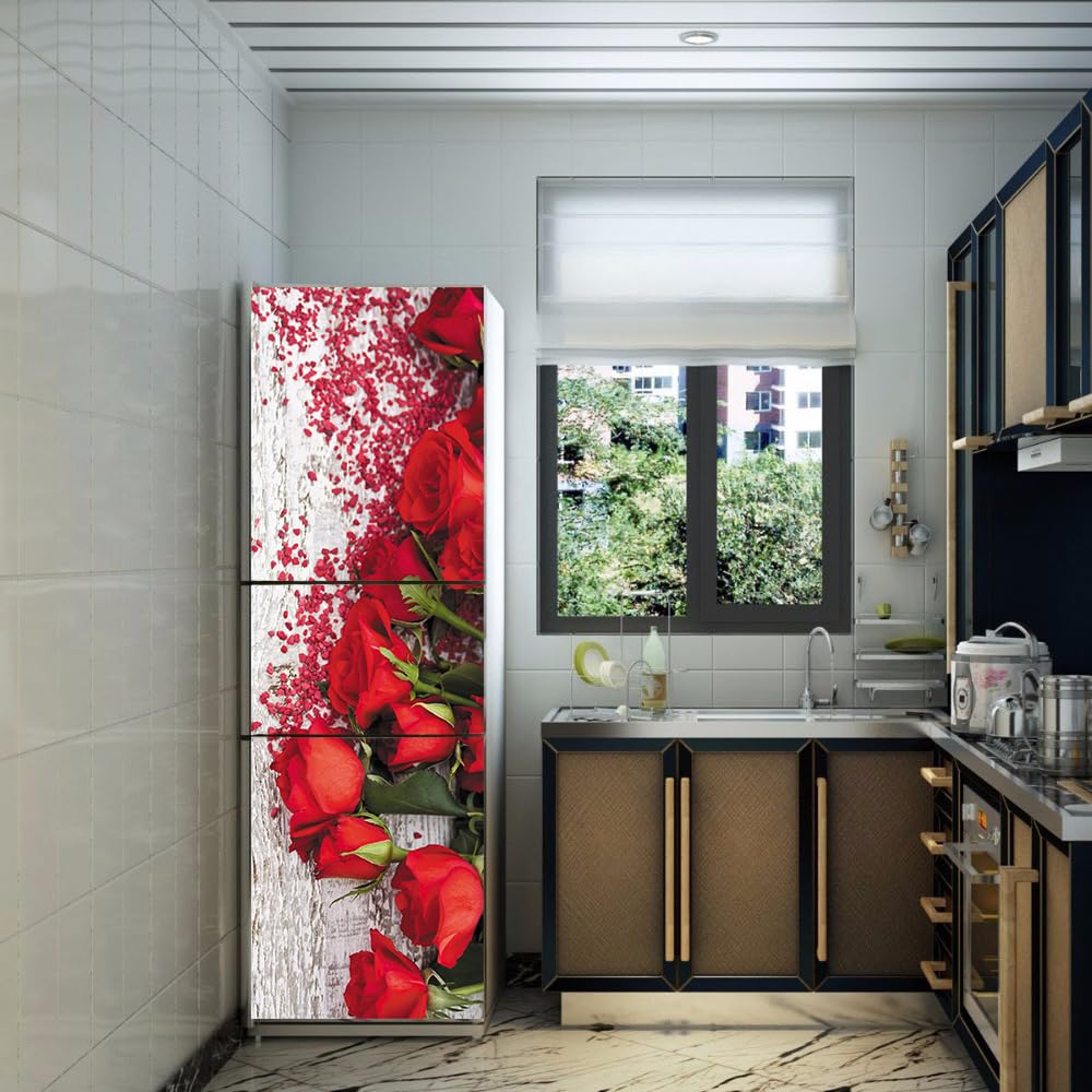 Kühlschrank Aufkleber Goldene Erdbeere | Selbstklebende Tür-Abdeckung 60x180cm