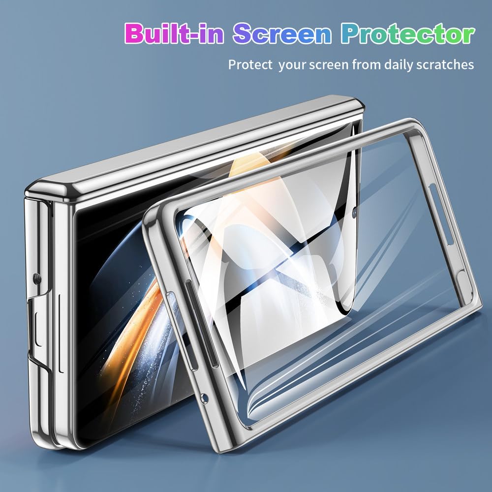 para Samsung Galaxy Z Fold 5 Funda con protección de bisagra Cubierta galvanizada para Galaxy Z Fold 4 3 Funda con Protector de Pantalla, Negro, para Samsung Z Fold 4