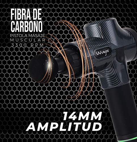 Wueps-Pistola-Masaje-Muscular-de-Tejido-Profundo-Masajeador-ProElite-Carbono-3300-Golpes-Por-Minuto-y-8-cabezales-Alivio-de-Dolores-musculares-espalda-Uso-idoneo-para-Deportistas-Masajistas