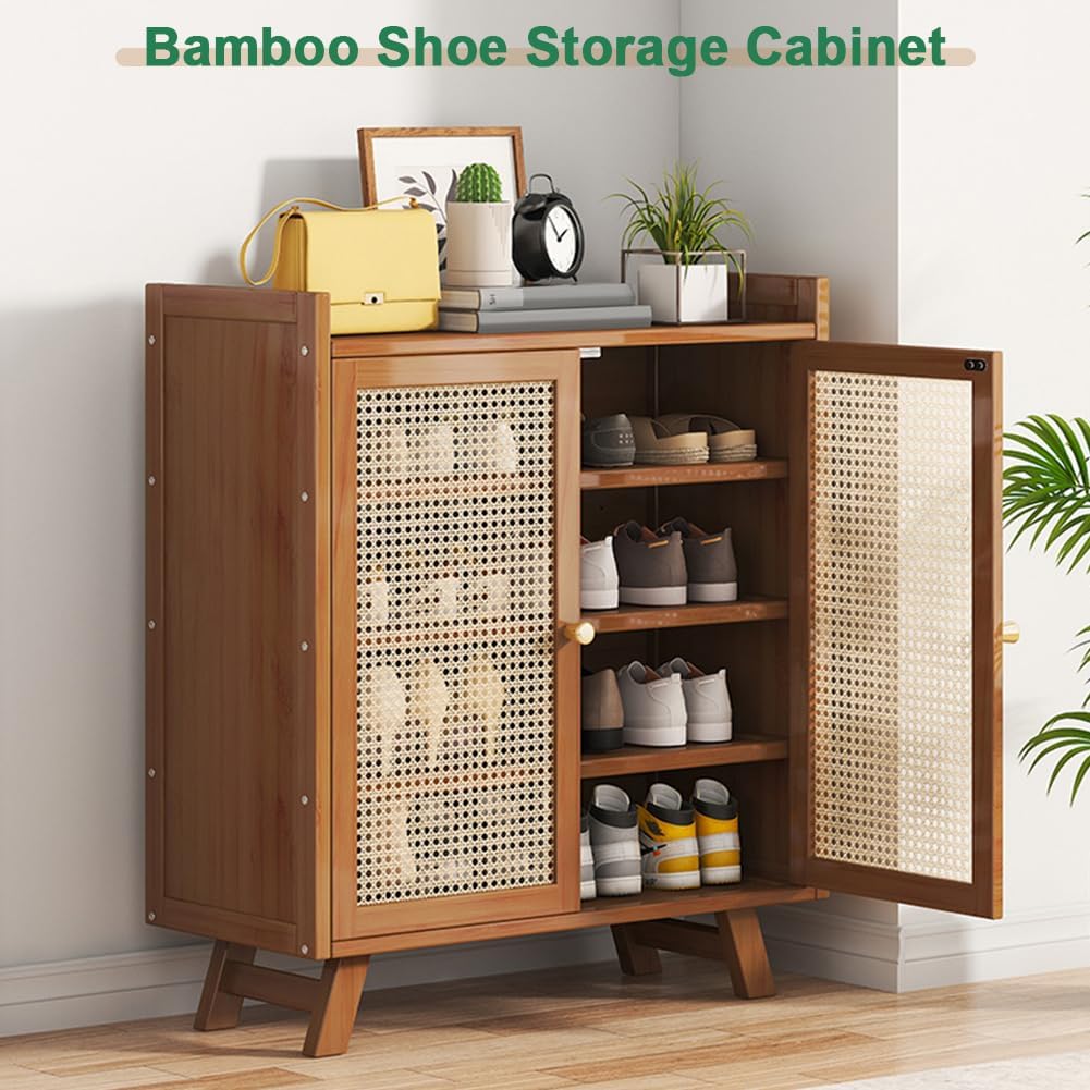 Freestanding Shoe Cabinet, 5-Tier Shoe Storage Cabinet, Wooden Shoes Rack, Sturdy Shoes Organizer with Adjustable Shelves for Entryway, Hallway, Living Room