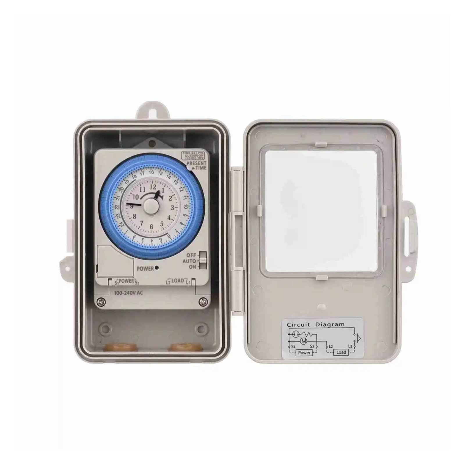 Mechanische Zeitschalter Mechanischer 24-Stunden-Zeitschaltuhr-Schalter IP53 Programmierbarer elektrischer Zeitschaltuhr-Schaltkasten AC 100-240 V 15-Minuten-Intervall 96-mal EIN/AUS