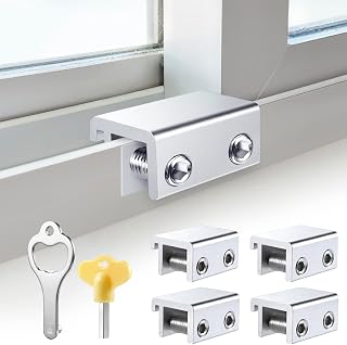 STERGDE Sliding Window Locks (4-Pack) - Keyed Aluminum Security Stops, No-Drill Install for Vertical/Horizontal Windows, Silver
