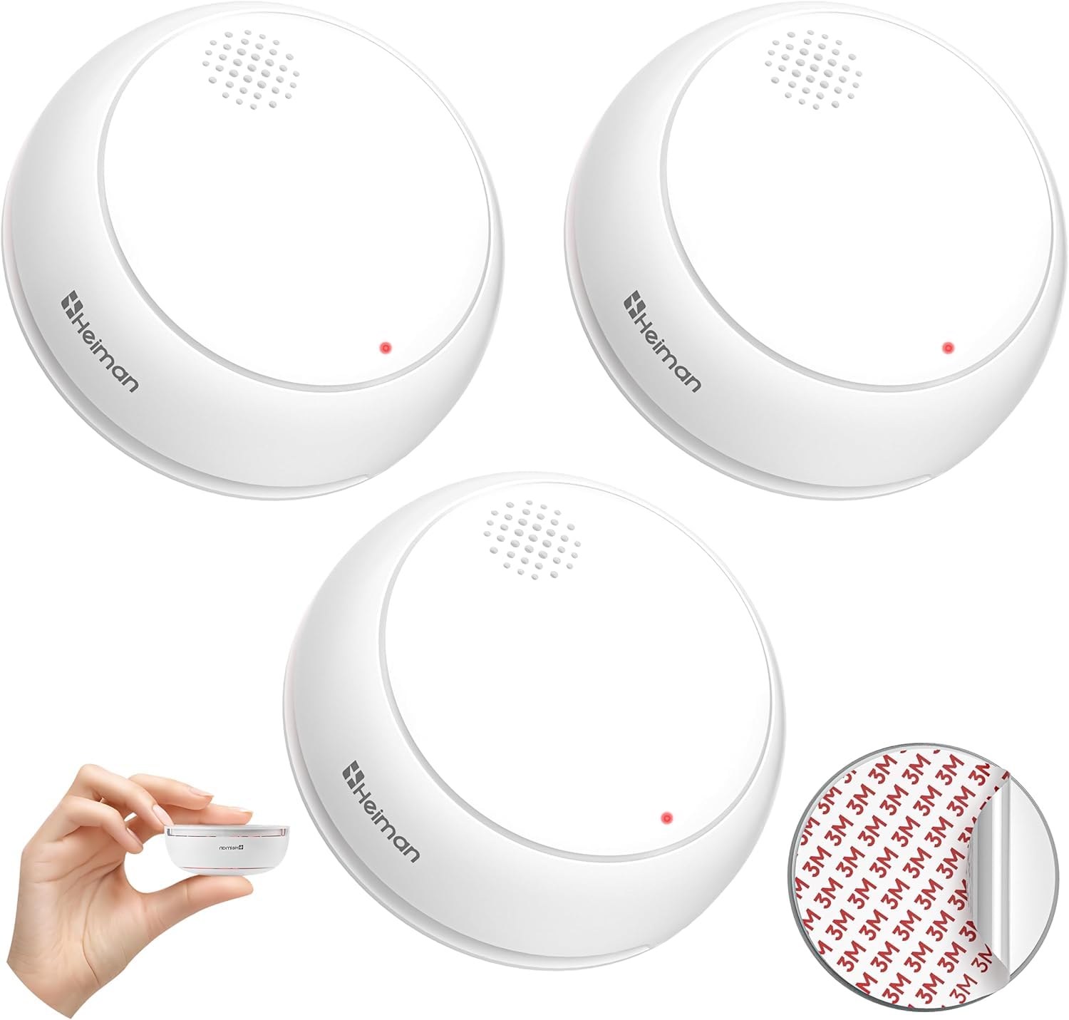 Heiman Detector de Humo Inalámbrico Interconectado Pack de 3 (HM2SA-1W-T), Batería 10 Años, Sensor Fotoeléctrico, Certificado CNPP/Q-Label/CE, Botón Test/Silencio