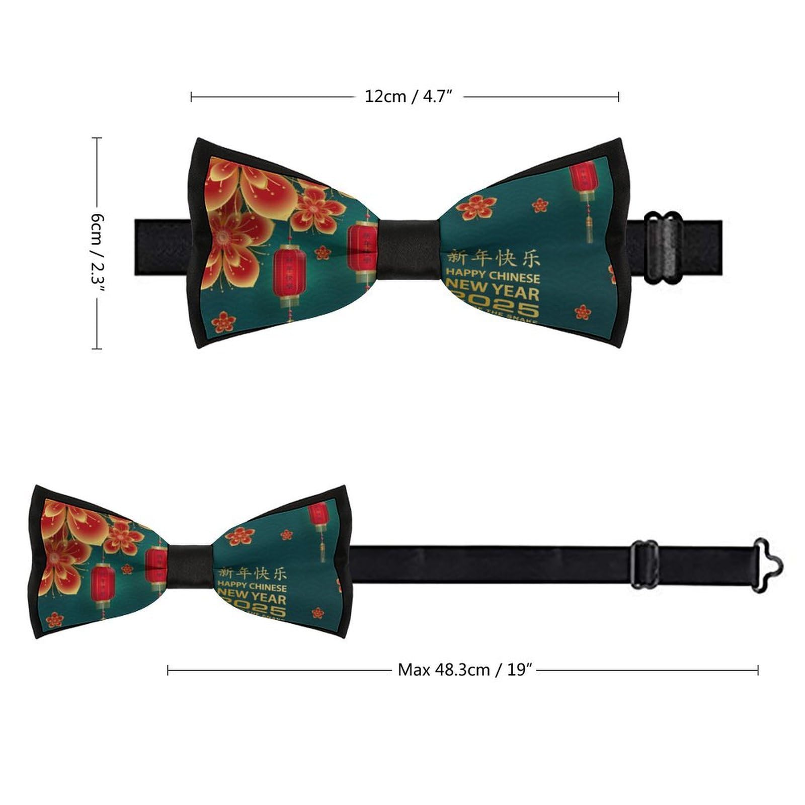 GoasNei Year Of The Snake 2025 Happy Chinese New Year 2025 Bow Tie for Men Adjustable Necktie Funny Tie Neck Ties for Weddings Party