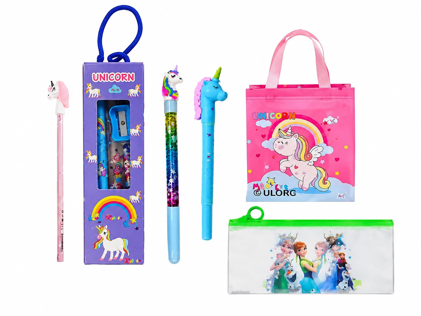 Click to enlarge Eclet 6PCS Unicorn Stationery Combo Set – Transparent Pouch, Thank You Bag, Stationery Kit (8010), Unicorn Pen, Pencils & Water Gel Pen -UX