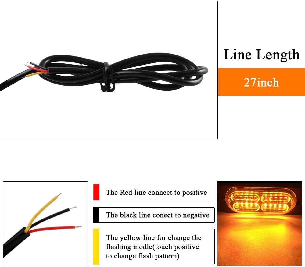 Teguangmei 8PCS Strobe Lights for Truck 12-24V 20 LED Slim Surface Mount Emergency Flashing Lights for Vehicles for Car Truck Vehicle SUV ATV, Caution Hazard Warning Light IP68 Waterproof (Amber)