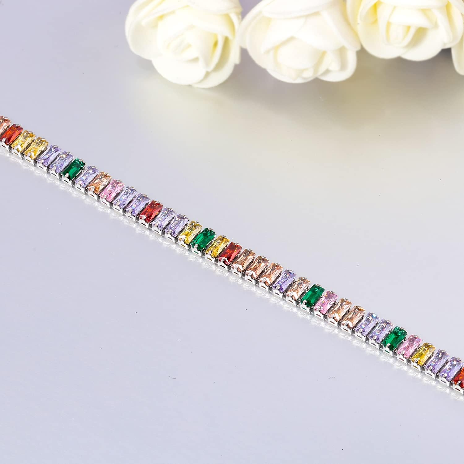 CiNily Adjustable Tennis Bracelets for Women Teen Girls Rainbow Cubic Zirconia Bracelet 14K White Gold Plated Hypoallergenic Slider Bracelet Jewelry Gift - Image 7