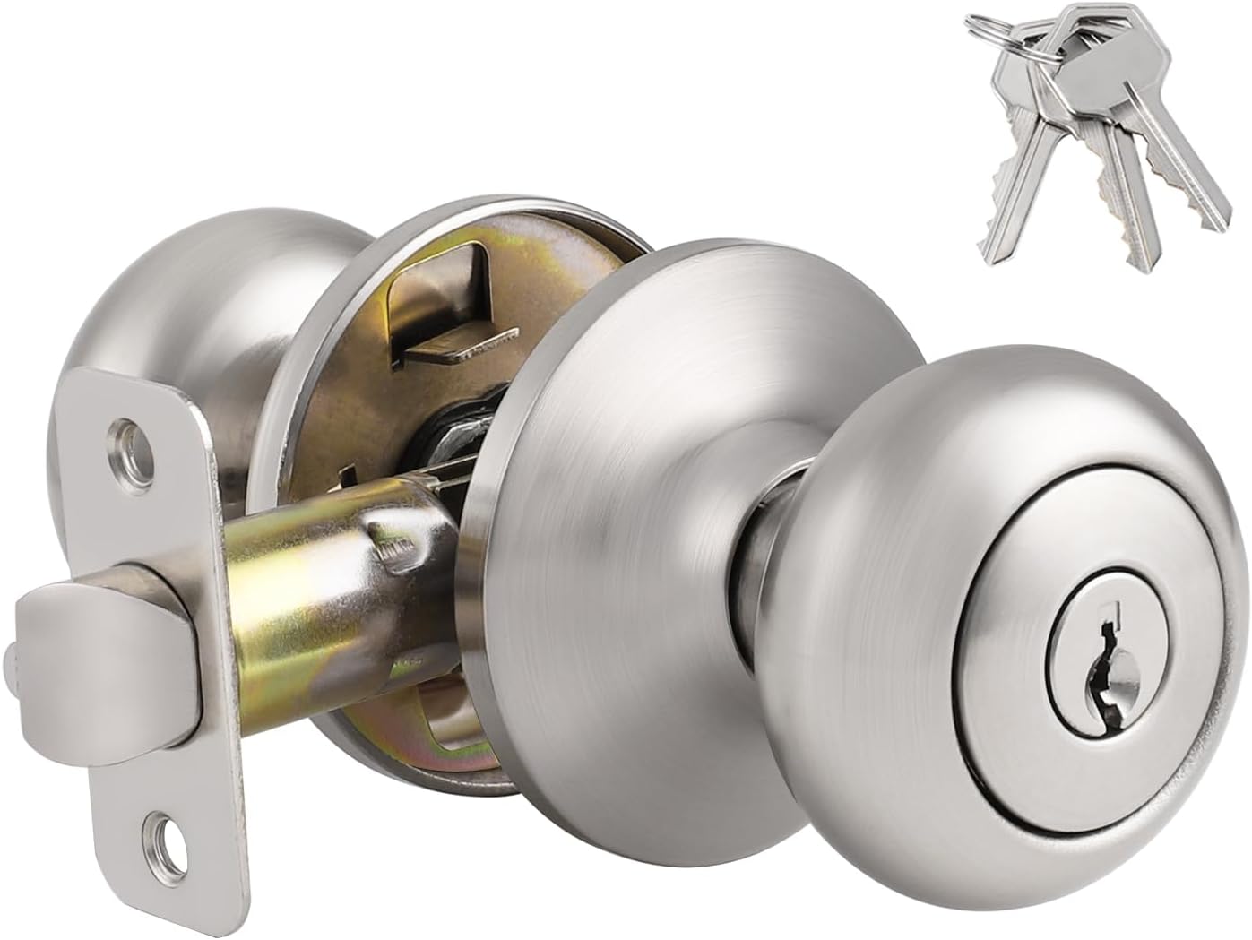 Knobonly Exterior Door Knobs with Lock and Key, Keyed Alike Door Locks