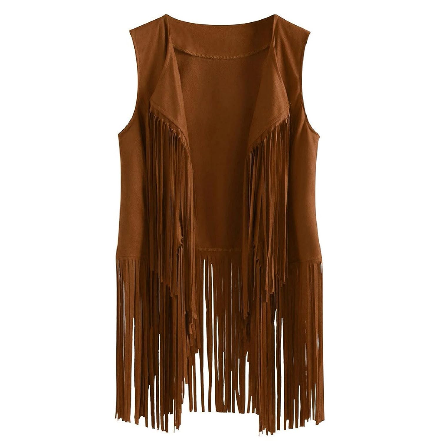 Womens Vintage Western Fringe Vest Tops Classic Suede Leather 70s Cowboy Shirt Sleeveless Tassels Cardigan Jackets