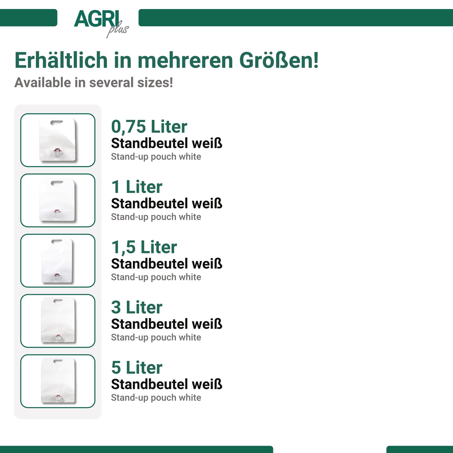 AGRI plus Standbodenbeutel in Weiß I 1 Liter I 10 Stück I Hochwertige Saftbeutel mit Zapfhahn I Faltbarer Camping- & Festival-Trinkbeutel I Bag-in-Box-Beutel für Apfelsaft, Saft & Wein