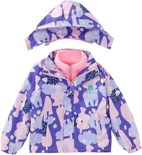 Miniatura 4 de Chaqueta para niñas 3 en 1 forro polar desmontable resistente al viento impermeable Lightweigt abrigo con capucha