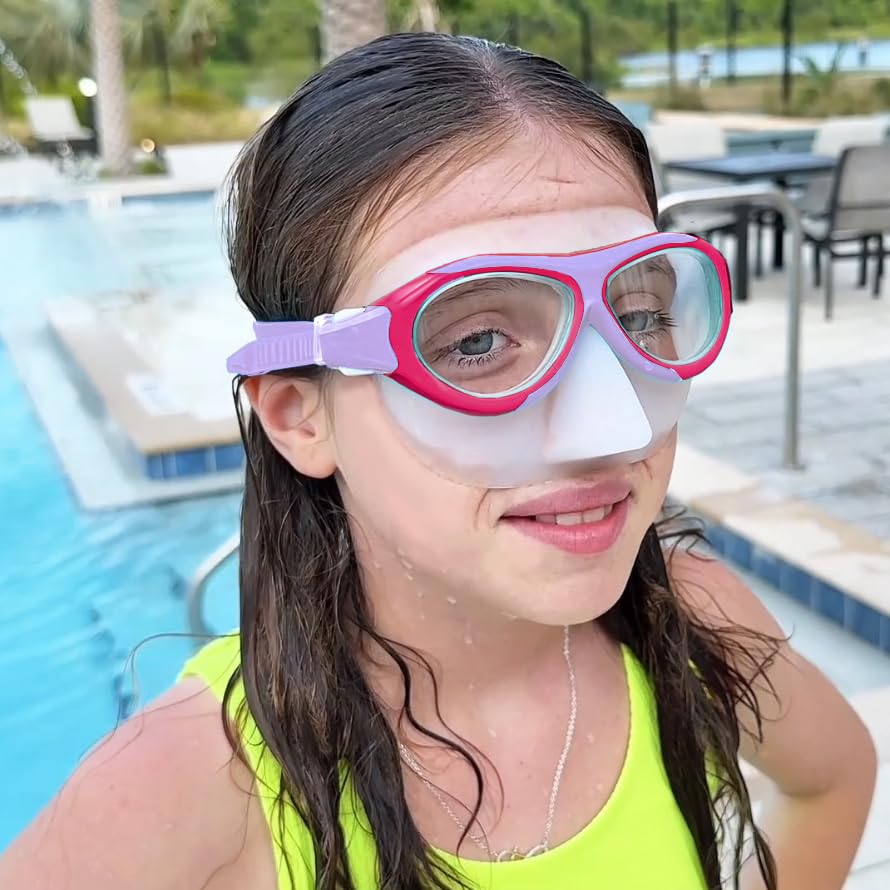 Vvinca Taucherbrille Kinder mit stoffband, Schwimmbrille Kinder für Jahre Jungen Mädchen,Schnorchelmaske Kinder 180° Panorama Anti-Leck Tauchmaske Kinder für 3-13 Jahr