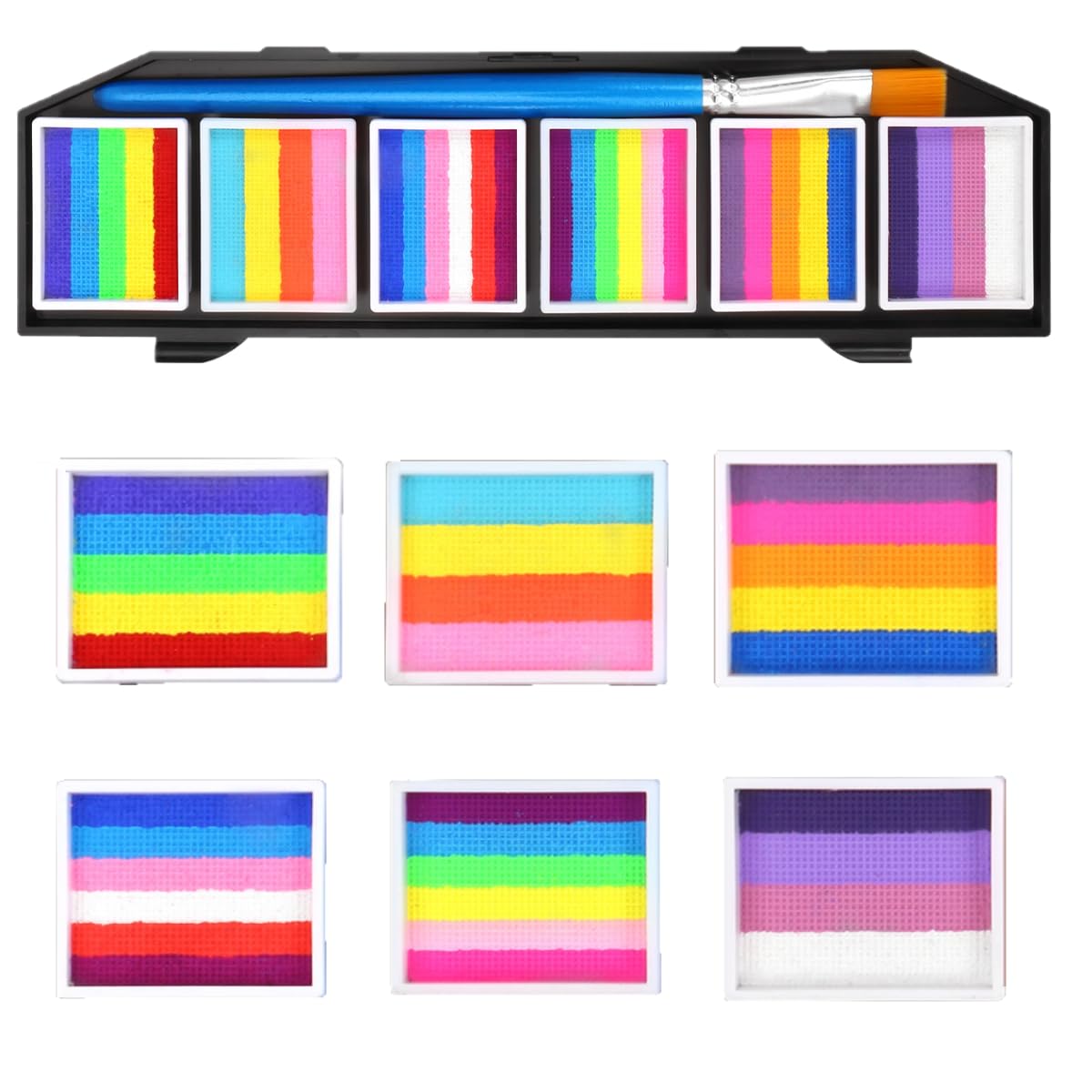 Tavolozza di colori per il viso arcobaleno, 30 colori con pennello, pittura per il viso, pittura per il viso, pittura per il viso, solubile in acqua, colori per il corpo, per Halloween
