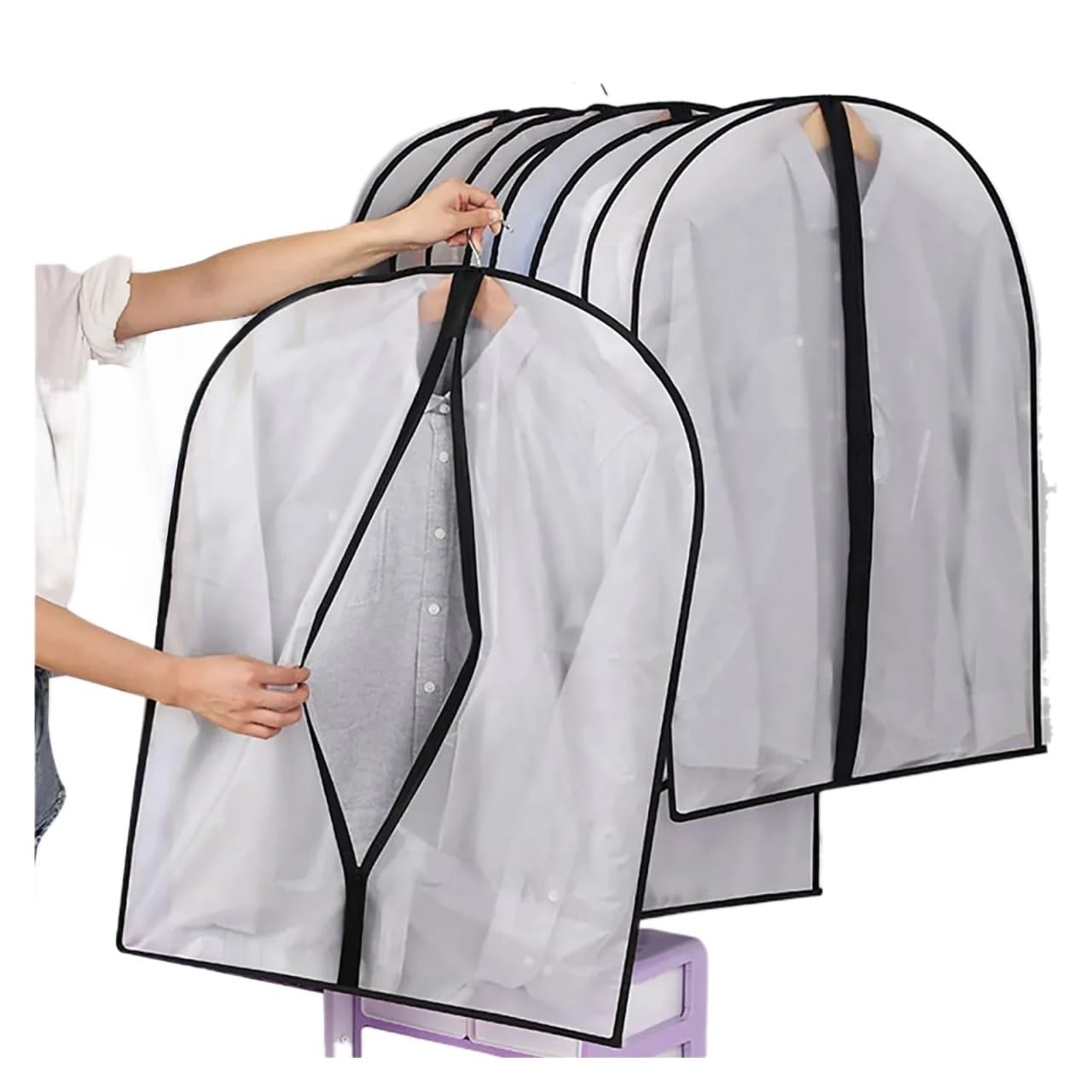 clothes dust bag Wardrobe Covers – 5 Clear Dustproof Hanging Garment Bags, Unisex for home