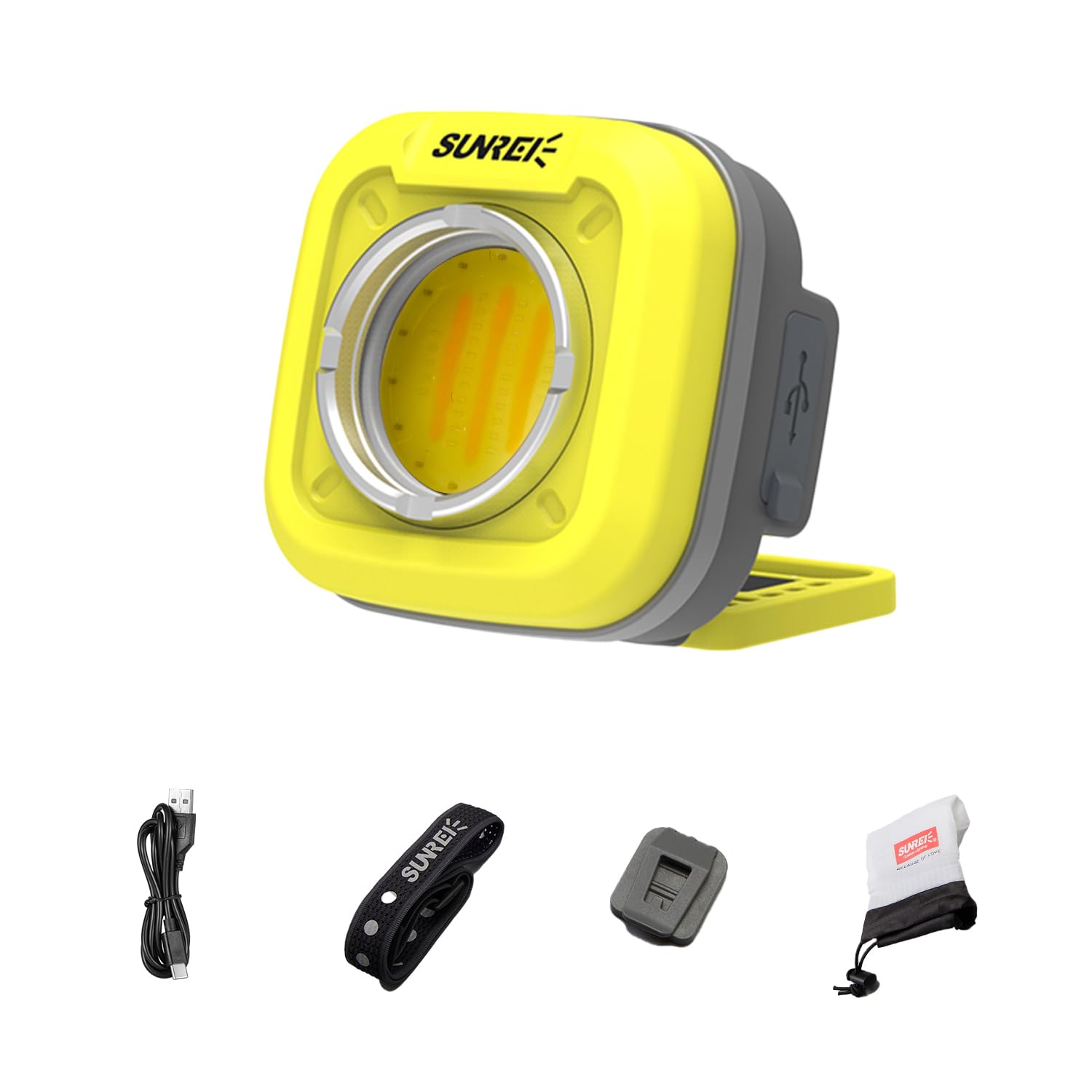 SUNREIOutdoor Multi-Function Mini Rechargeable Night Light with 4 Modes, Stepless Dimming Flashlight, 180° Rotation Clip Light, Including Back Clip and 1/4" Threaded, IPX5 for Camping, Car Repairing