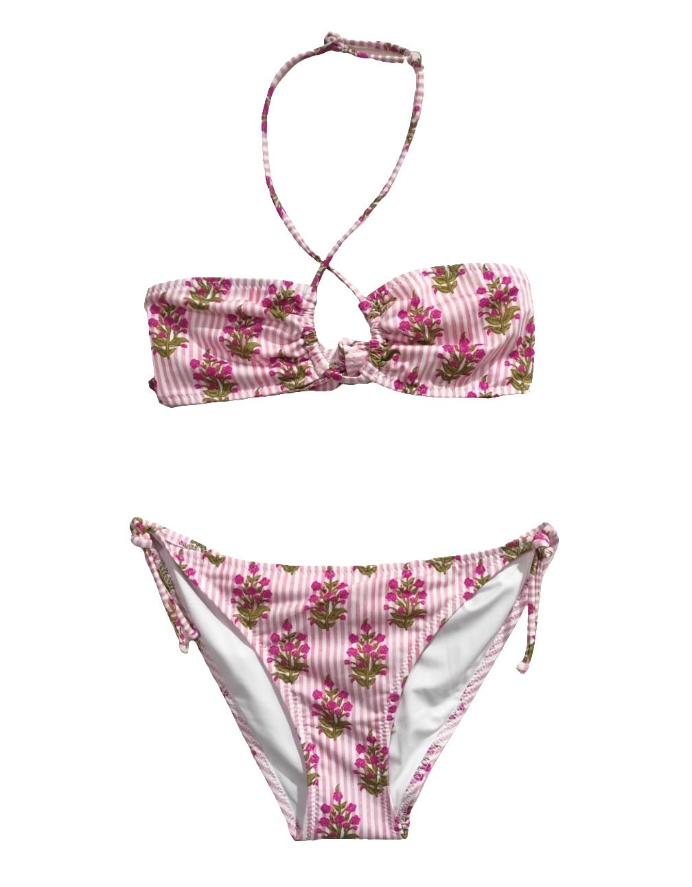 Saint Barth Mc2 Costume Bikini 2 Pezzi Aryanna Righe Rosa Stampa Fiori