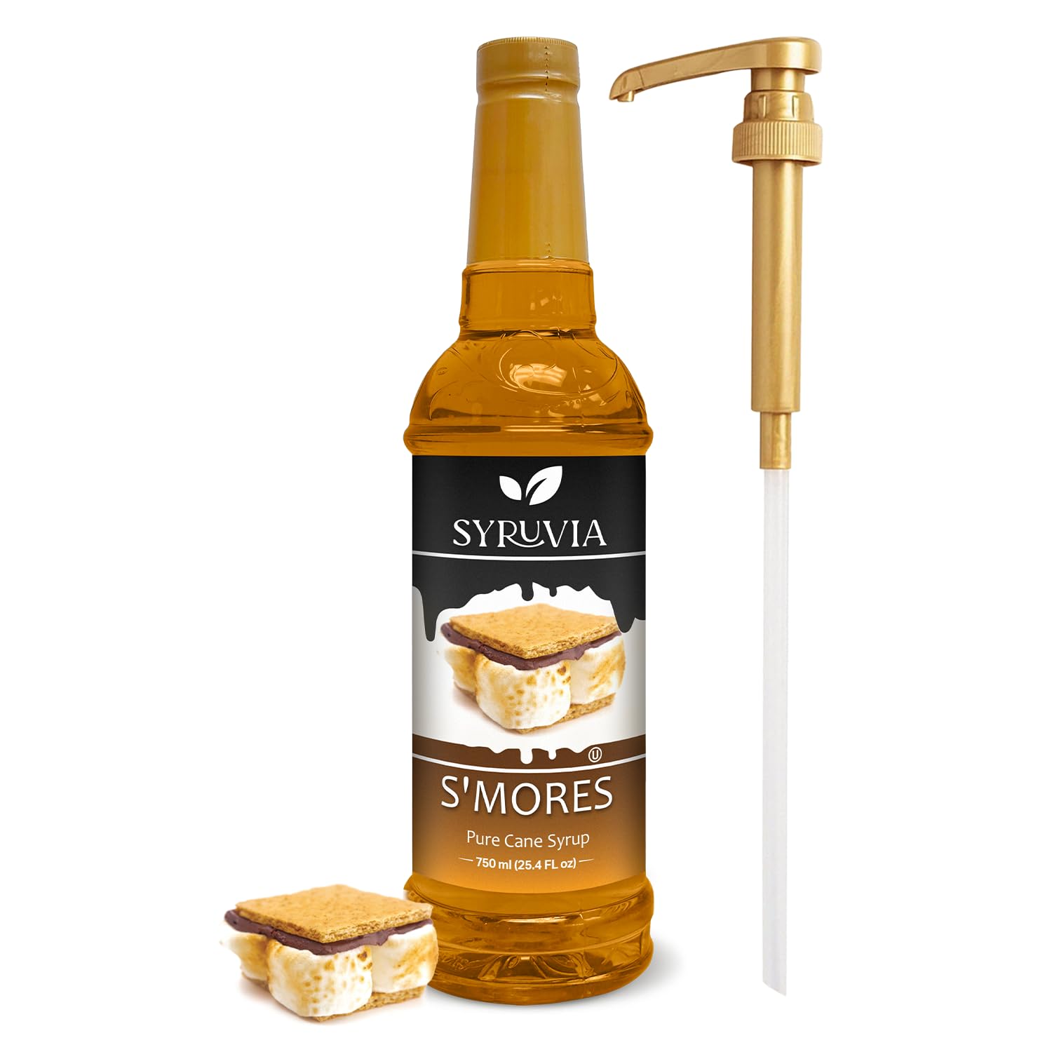 Syruvia Coffee Syrup, S'mores Flavored Syrup for Drinks, Lattes, and Desserts – 25.4 fl oz, With Pump