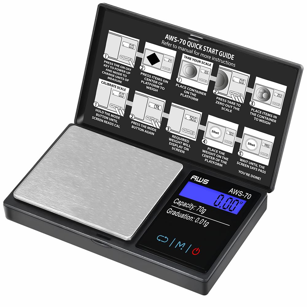American Weigh Scales 70g x 0.01g Digital Pocket Weight Scale | Precision Digital Scale LCD Display Grams Ounces, Jewelry Scale, Small Pocket Food Scale, Electronic Lab Scale, Medicine Scale