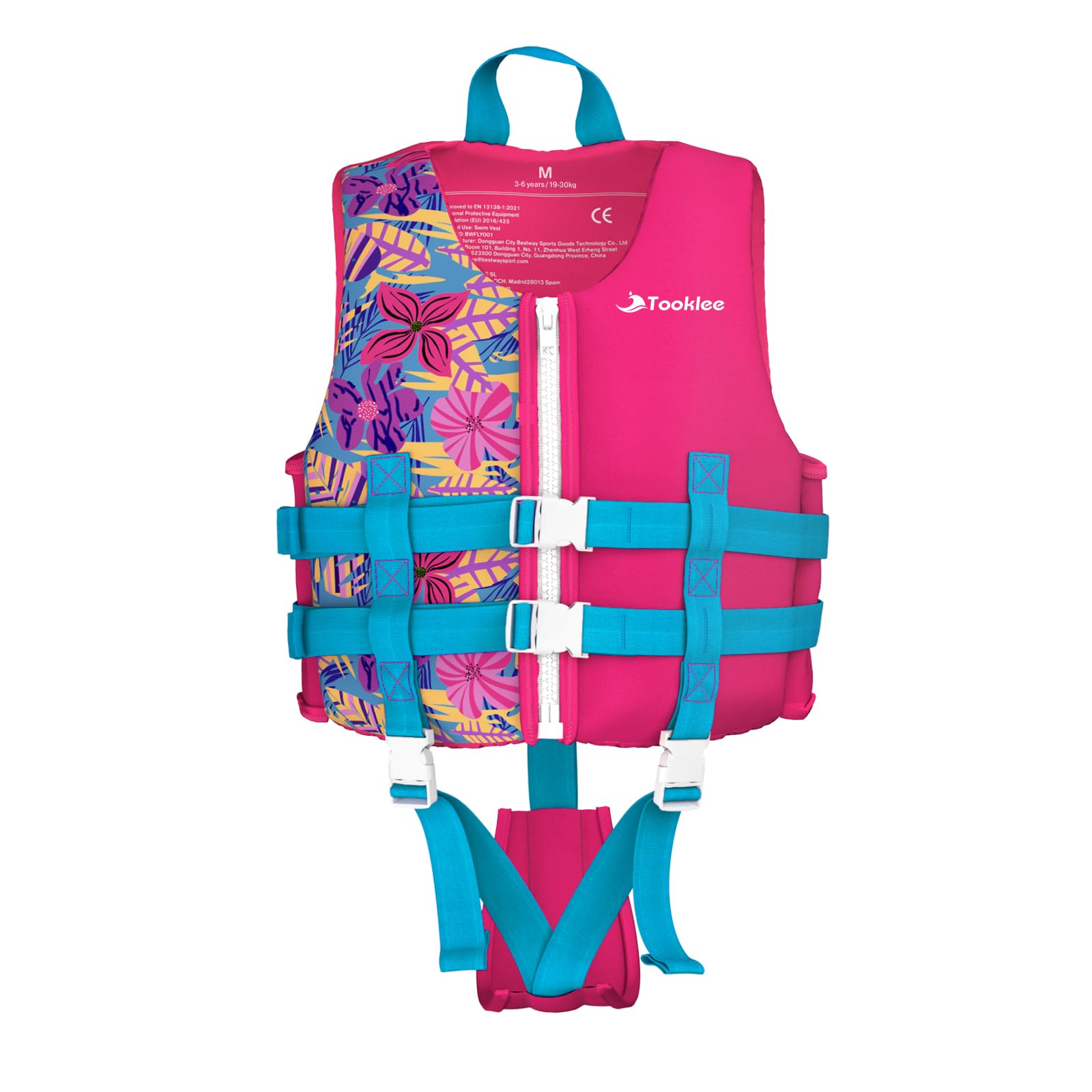 Swim Vest for Kids, 6-9 Years Premium Neoprene Swim Vest for Children, Toddlers Swim Buoyancy Aid with Safety Strap and Removeable Floats for Boys Girls - PINK/L (66-88 lb)