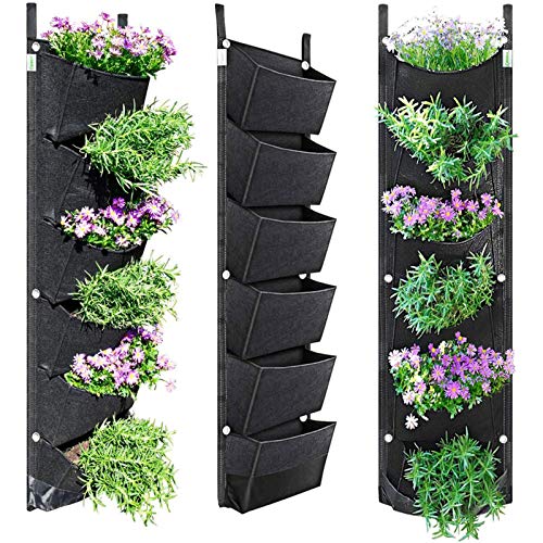 vincente Sac Plantation Mural - Poche de Plantation Vertical Jardiniere Exterieur Suspendue | 6 Poches Sac de Plantation Vertical pour Balcon Jardin Cour Bureau Décoration de la Maison Noir