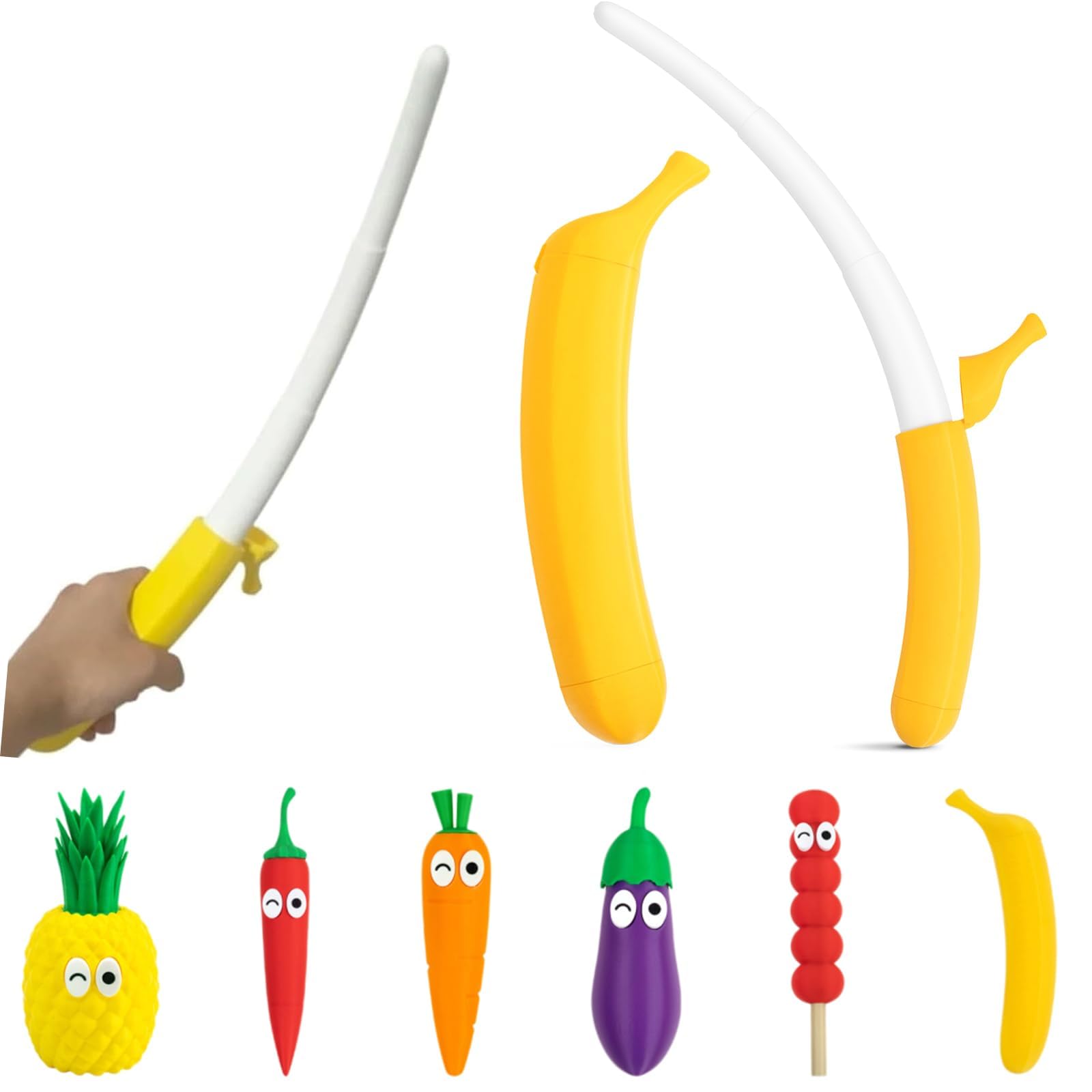 Retractable Banana Sword - Flick to Unleash 16in Swords, 3D-Printed Flexible Material, 3D Printed Sword, Funny Prop Swords Toys for Stress Relief, Novelty Holiday Role-Playing Prop Toy (Banana)