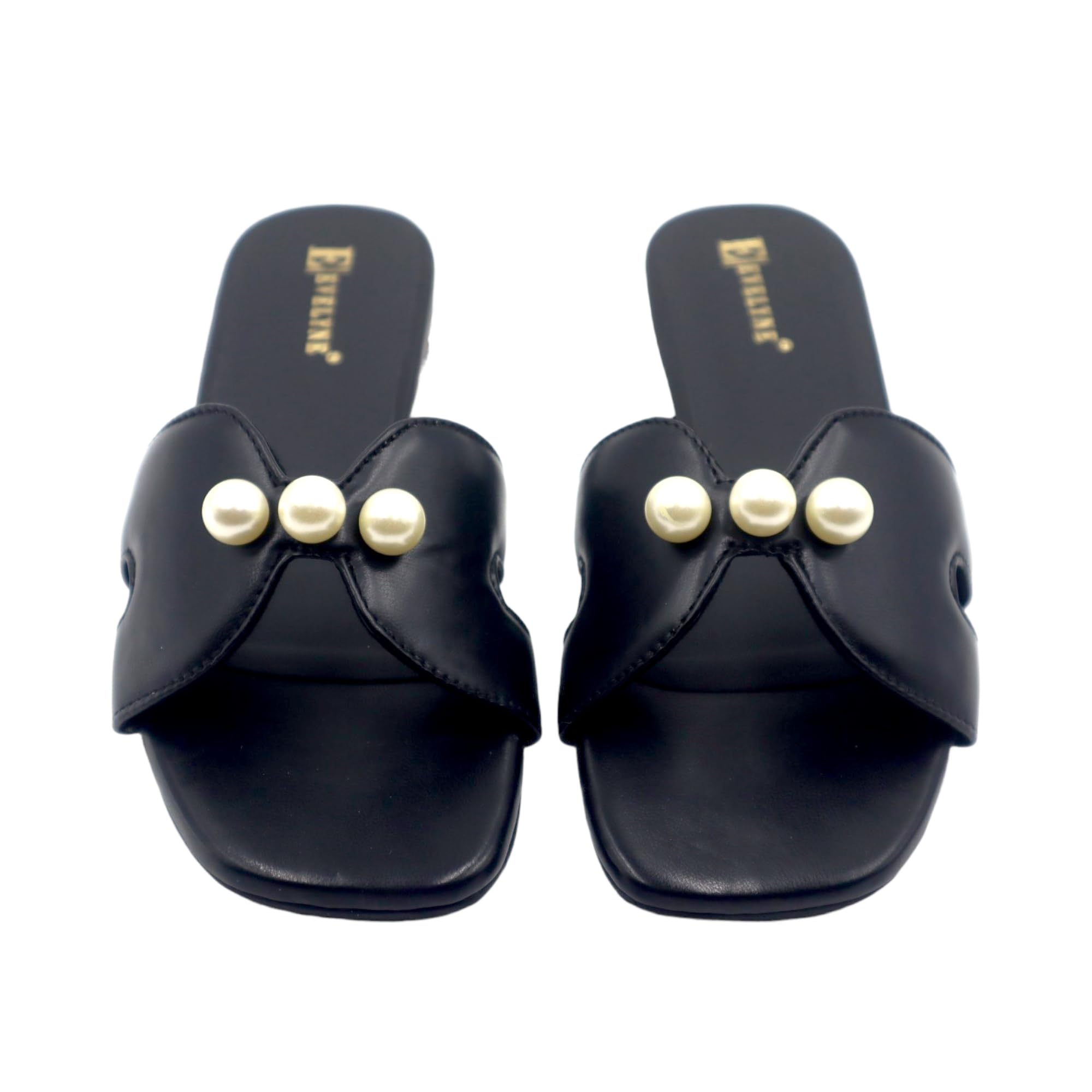 EVELYNE Nella Flats Sandals For Women's | Comfy & Stylish Pu Leather Sandals | Trendy Summer Slip On For Casual, Fusion, Party, Or Wedding (Black)