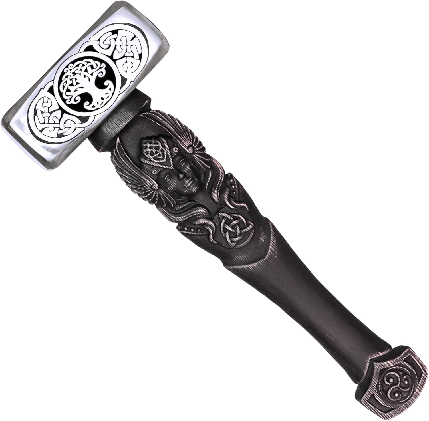 Viking Hammer Yggdrasil Tree of Life Norse Pagan Metal Hammers Handmade with Carved Odin Valkyrie Handle, Functional Gift