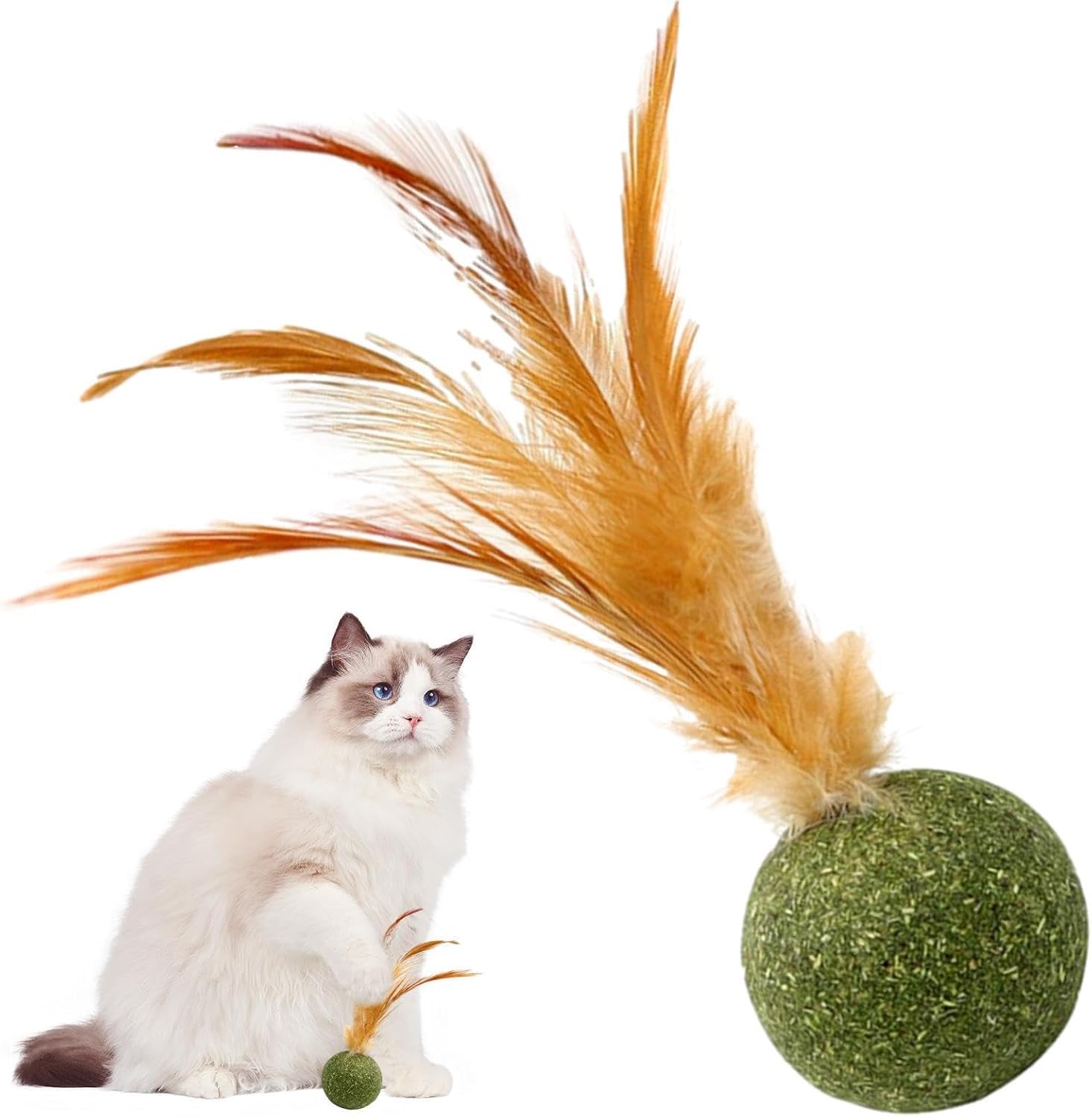Pxiryanlow Interactive Catnip Cat Toys,Cat Toys Catnip - Edible Kitten Catnip Feather Ball | Cat Toys for Cats Lick,Safe Healthy Kitten Chew Toys, Teeth Cleaning Cat Toys,Cat Treats,Catnip Toys