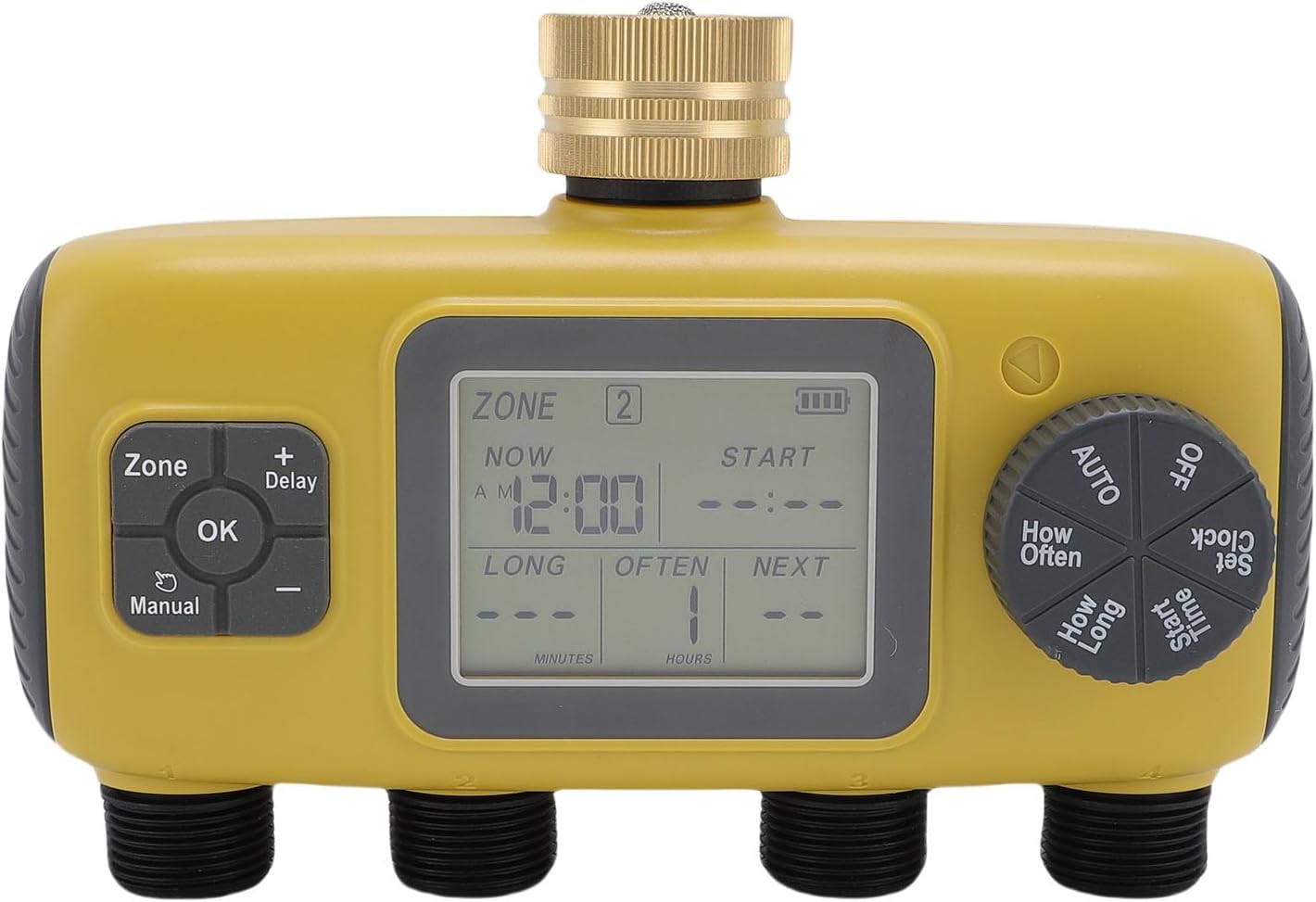 Sorandy Sprinkler Timer, 4 Zone Programmable Water Timer for Garden Hose, Digital Water Electronic Hose with Rain Delay, AutoManual Mode Outdoor for Yard, Lawn