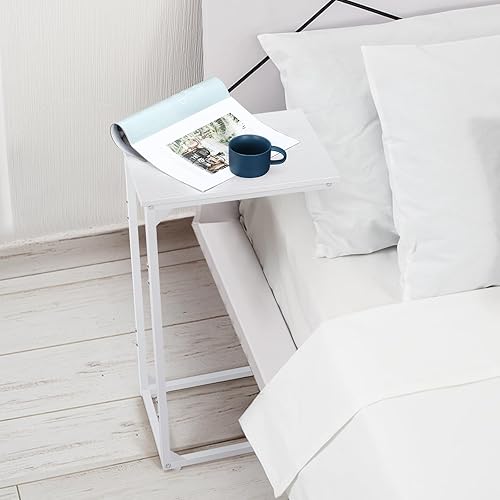 Miniatura 7 de Nandae Juego de 2 mesas auxiliares en forma de C, mesa de sofá, mesa de aperitivos, mesa auxiliar con marco de metal para laptop, aperitivo, sofá,