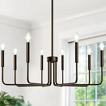 8-Light Farmhouse Chandelier for Dining Room Lighting Fixtures Hanging, Oil-Rubbed Bronze Dining Light Fixtures Industrial Chandelier for Bedroom, Foyer, Hall, Kitchen, Living Room and Entryway