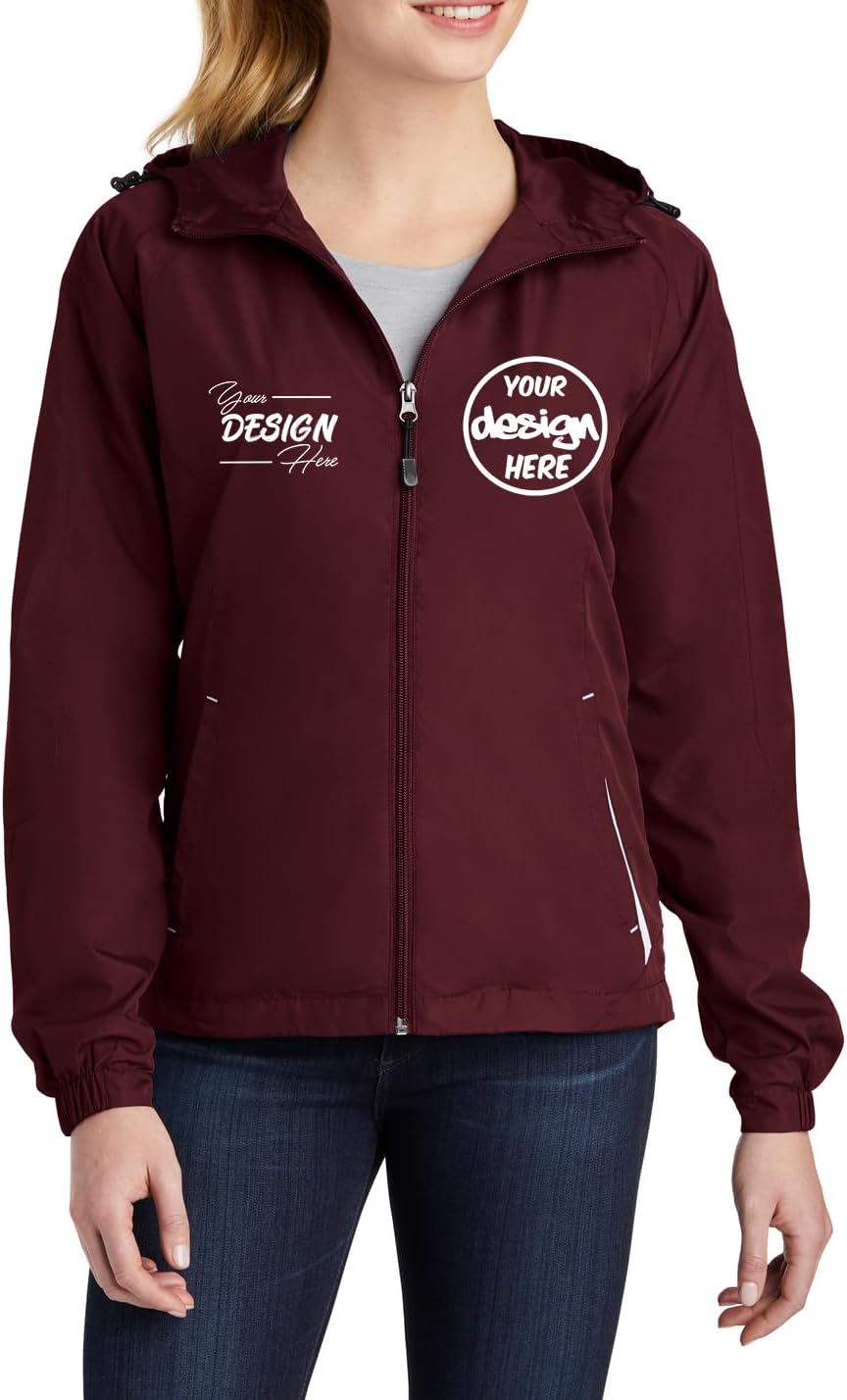 INK STITCH Women Lst76 Custom Design Your Own Embroidery Logo Texts Colorblock Full Zip Up Wind Jackets