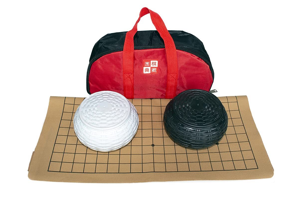Travel Go Game Set Go Pieces Stones with Resin Bowls Weiqi Carrying Bag Foldable Leather Board Gobang Chinese Strategy Game for Beginner Teens Adults