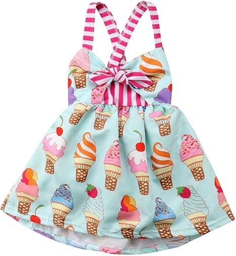 Amazon Co Jp 幼児子供の赤ちゃん女の子夏ノースリーブアイスクリームプリントストラップチュチュドレスサンドレス服夏 Kid Size 2t 服 ファッション小物