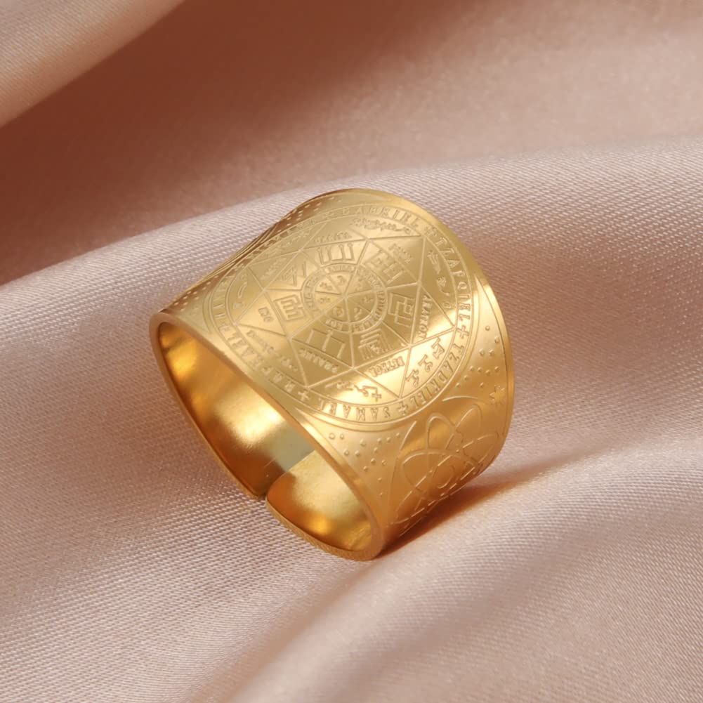 LIKGREAT Sigillo dei 7 Arcangeli Anello Metatron Cubo Anelli Sigillo di Lilith Simbolo Talismano Amuleto Anelli Religiosi Gioielli in Acciaio Inox Regali per Uomini Donne