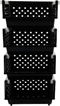 Jekiyo 4 Packs Large Stackable Storage Bins, Plastic Stacking Basket, Black