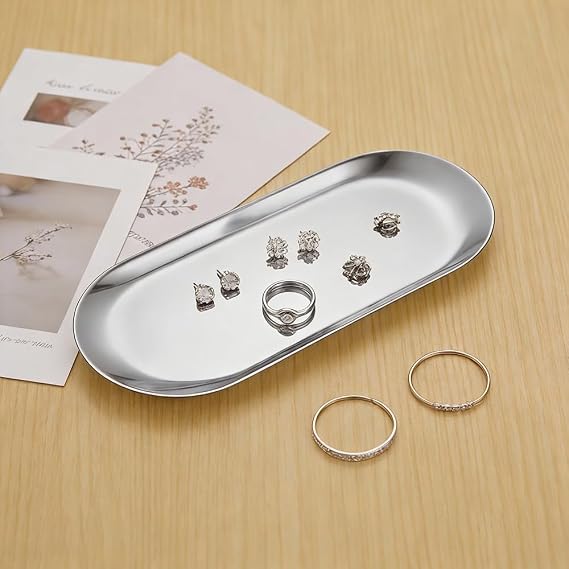 Oval Silver Tray, Serving Platter, Stainless Steel Decorative Trays