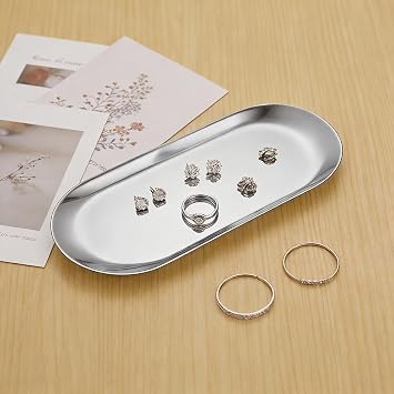 Oval Silver Tray, Serving Platter, Stainless Steel Decorative Trays