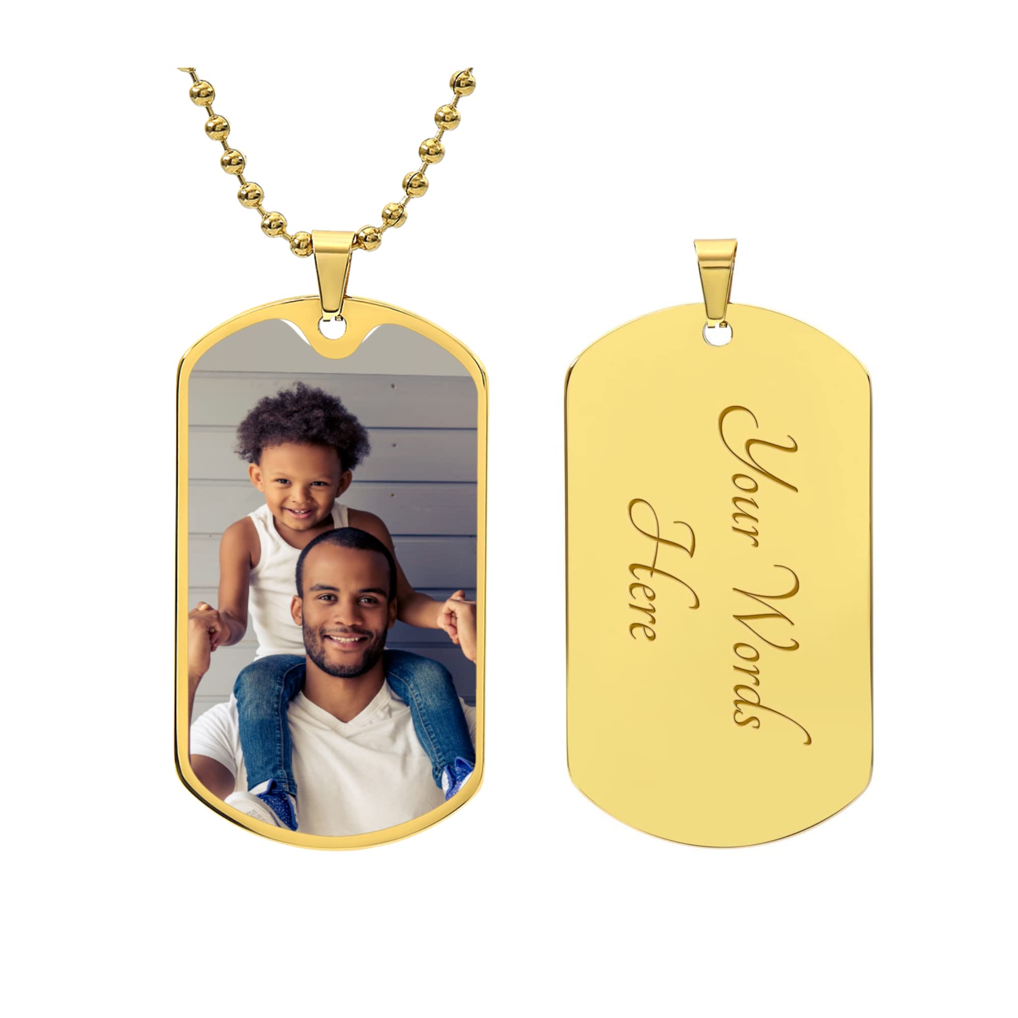 Hilis JewelryPersonalized Dog Tag Necklace for Dad, Picture Necklace Personalized Photo with Engraved Text, Customized Gifts for Men, Father, Husband