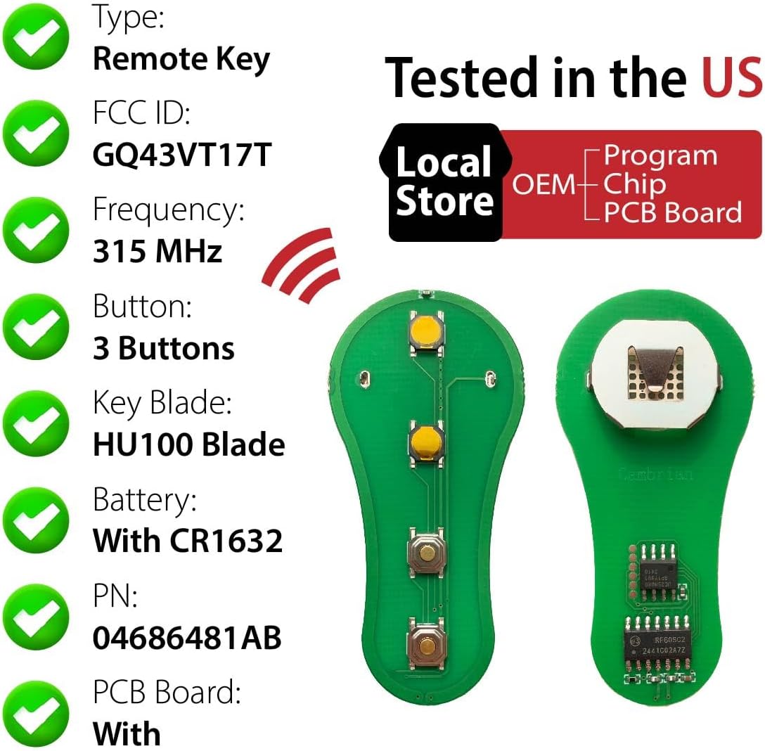 Car Key Fob Remote Keyless Entry Control GQ43VT17T 315MHz 3 Button Replacement for 2002 2003 2004 2005 2006 2007 2008 Chrysler Crossfire Voyager Dodge Caravan Dakota Durango Grand Ram Jeep Plymouth