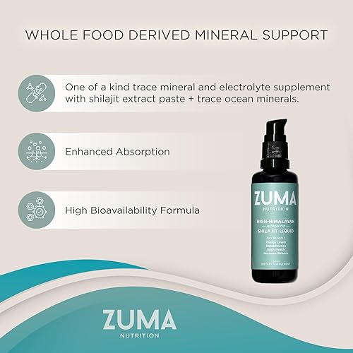 Miniatura 7 de Zuma Nutrition Tónico líquido Shilajit del Himalaya, vegetariano, hecho con shilajit silvestre y minerales oceánicos, suplemento mineral para apoyo