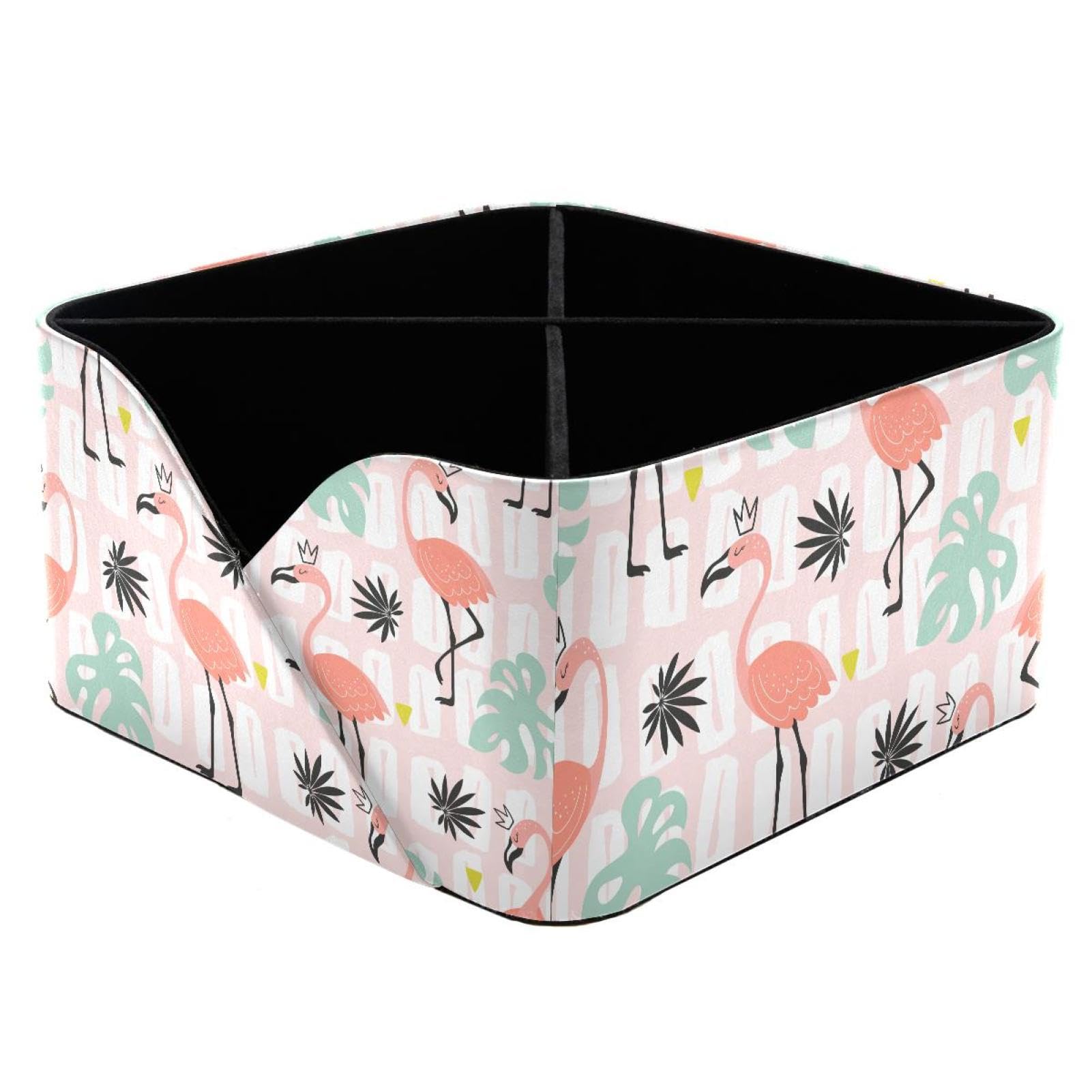 KengjuTesu Flamingos and Palm Leaves Desktop Organizer Pen Holder, Rectangular Pencil Cup for Office, Study and Makeup Stations