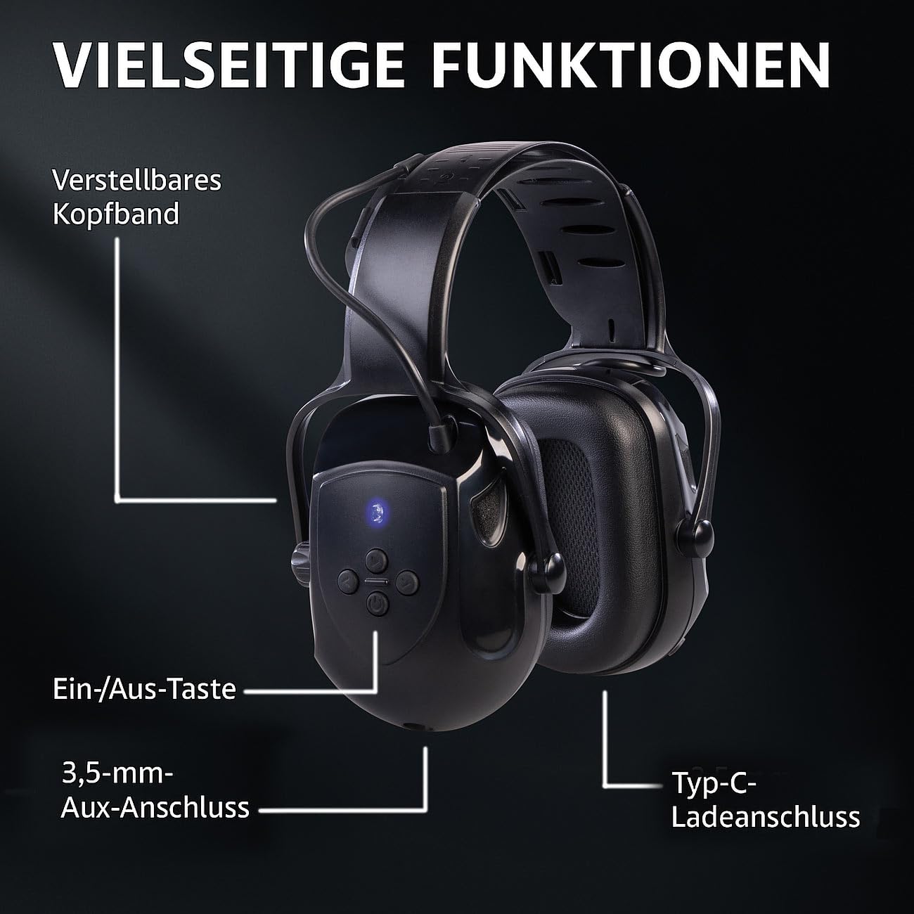 AGT cuffie, bluetooth: Cuffie protettive ricaricabili, Bluetooth 5.1, ingresso AUX (jack da 3,5 mm) (protezione udito con, per cantiere, sega)