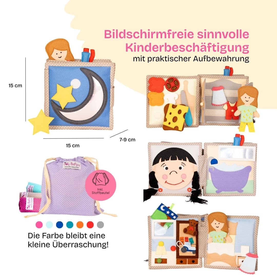 Jolly Designs Quiet Book Mondschein – Montessori Spielzeug ab 18 Monaten – Sensorisches Stoffbuch für Kinder – Handgemachtes Busy Book aus Filz – Lernspielzeug & Reisespielzeug