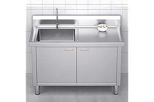 Freestanding Outdoor Sink Cabinet, Commercial Sink with Large Storage Operating Table