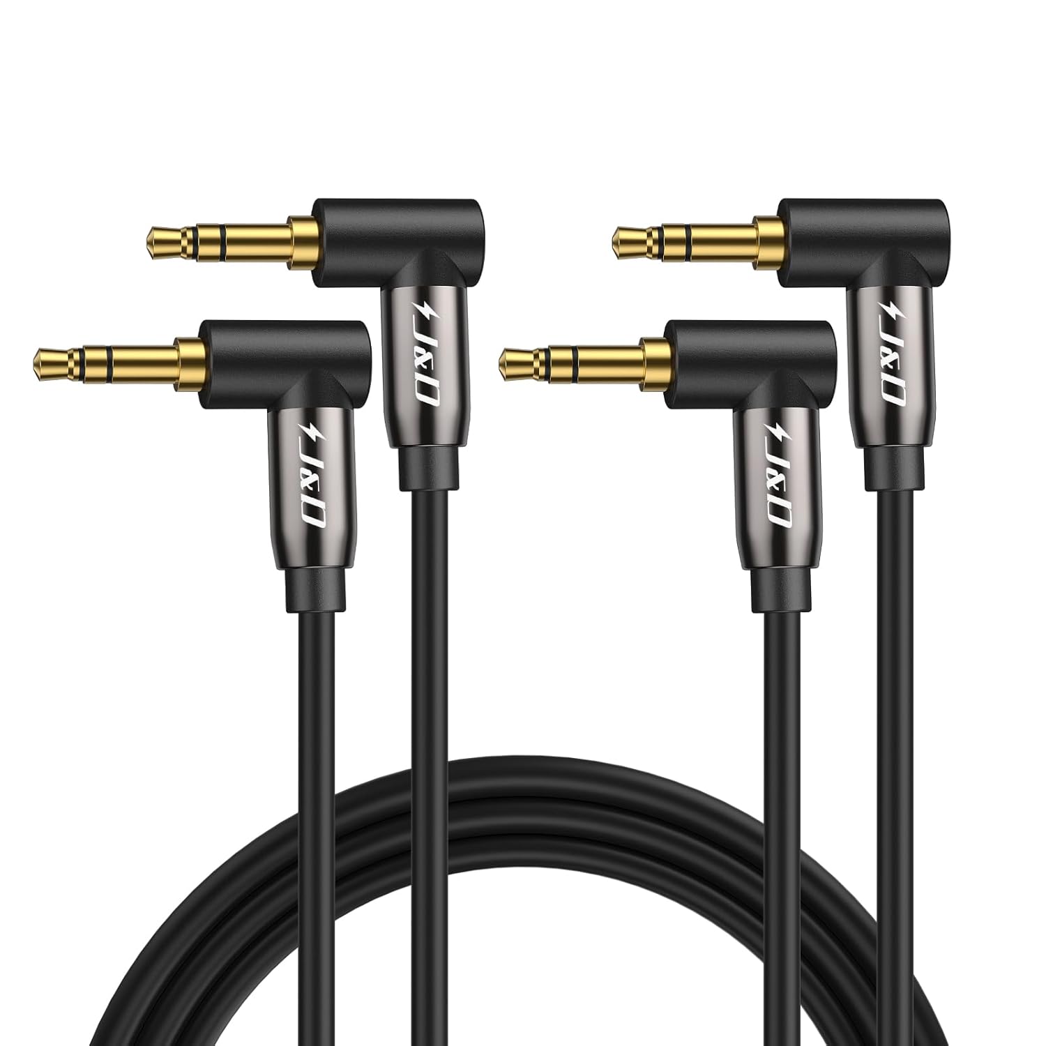 J&D 3.5mm Aux Cable 3ft (2 Pack), Gold Plated 3.5mm Male to Male Stereo Audio Aux Cable 90 Degree Right Angle Compatible for iPhone, Galaxy, Headphone, Car, Speakers and All Other Devices