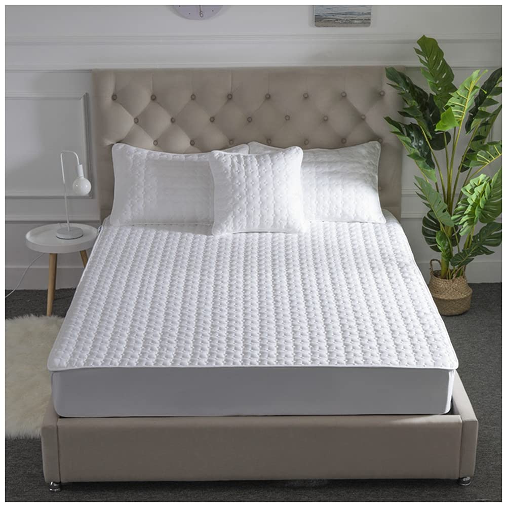 Protector de Colchón Acolchado - Transpirable - Funda para Colchon Estira hasta 25 cm de Profundidad - Hipoalergénico Y Extra Suave con Faldón Elástico,Blanco1,200x220cm