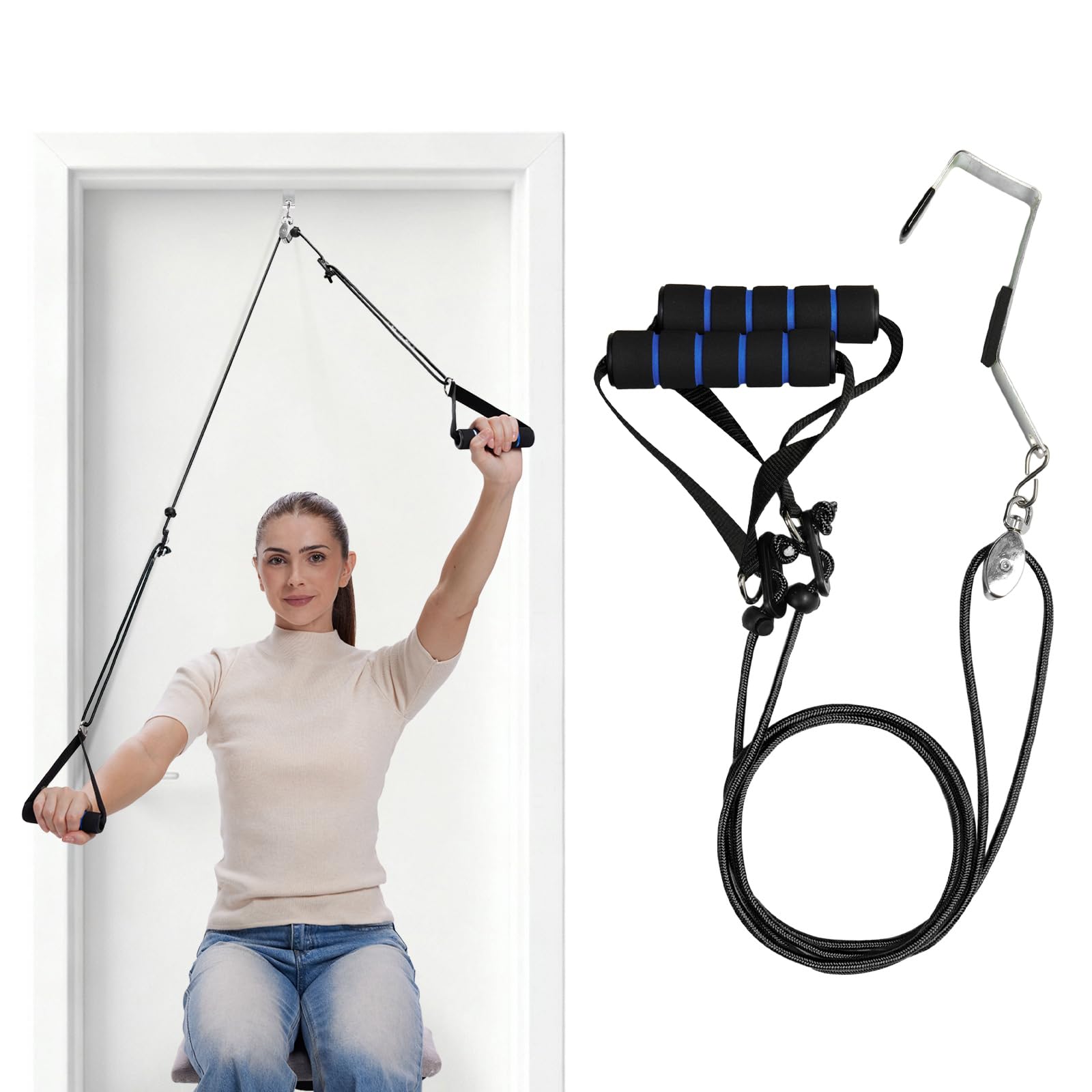 Shoulder Pulley for Physical Therapy, Pulleys for Shoulder Rehab, Over the Door Physical Therapy System, Arm Exercise Pulley Equipment Black
