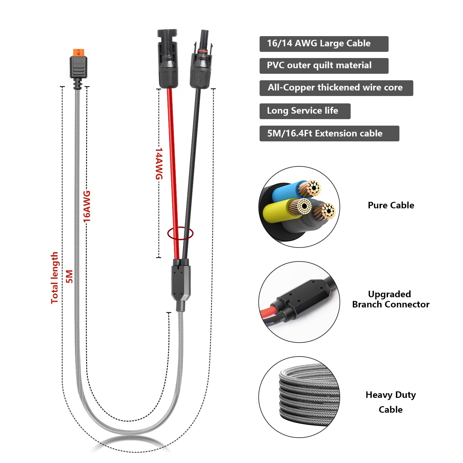 Cavo di prolunga da solare a XT60i XT60 per Anker SOLIX F2000 C1000 C300 generatore BLUETTI AC2A AC70 AC50B Elite 200 100 V2 EcoFlow Delta/River 2 alimentatore portatile Power Station 5 m cavo di